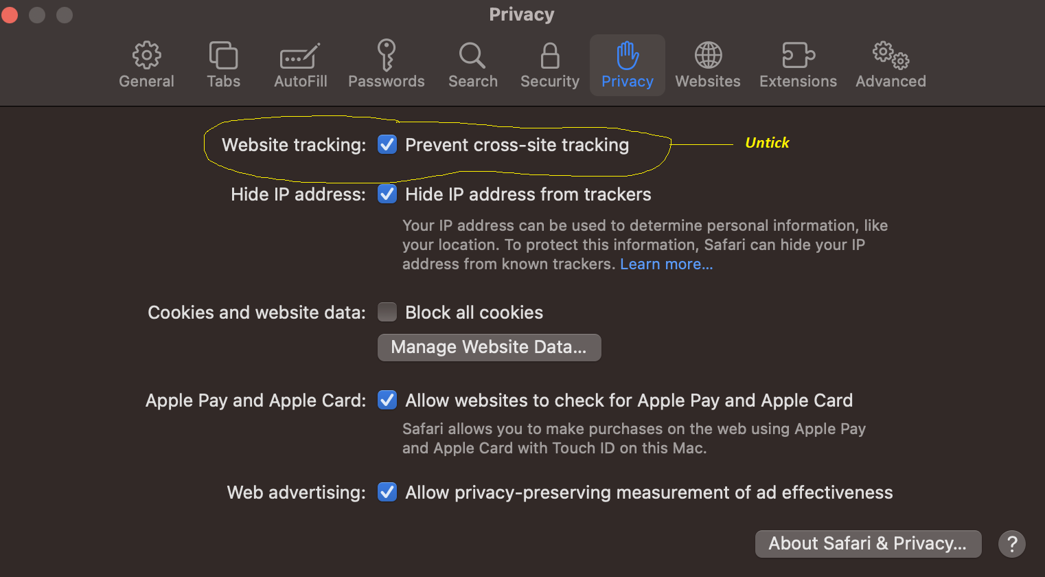 Default privacy setting for third party cookies in and iFrame.